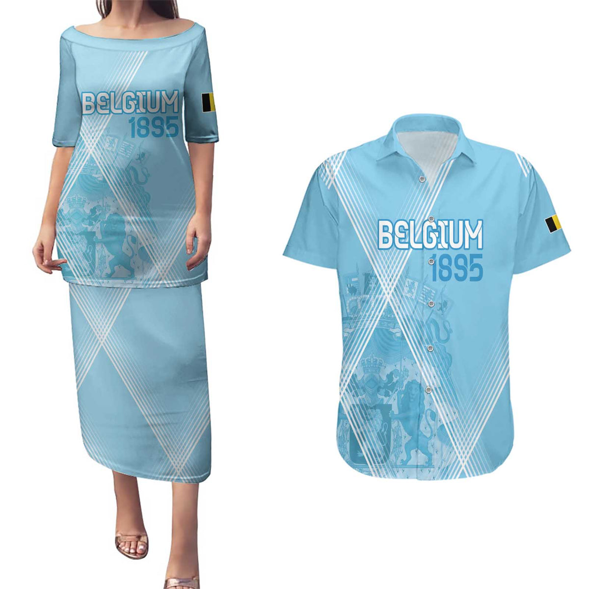 Custom Belgium 1895 Football Couples Matching Puletasi and Hawaiian Shirt De Rode Duivels Come Together LT9 - Wonder Print Shop