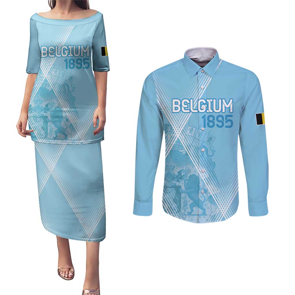 Custom Belgium 1895 Football Couples Matching Puletasi and Long Sleeve Button Shirt De Rode Duivels Come Together LT9 - Wonder Print Shop