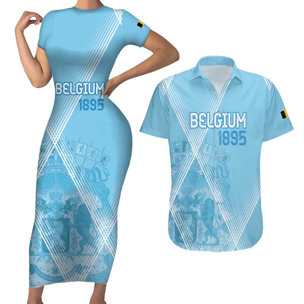 Custom Belgium 1895 Football Couples Matching Short Sleeve Bodycon Dress and Hawaiian Shirt De Rode Duivels Come Together LT9 - Wonder Print Shop