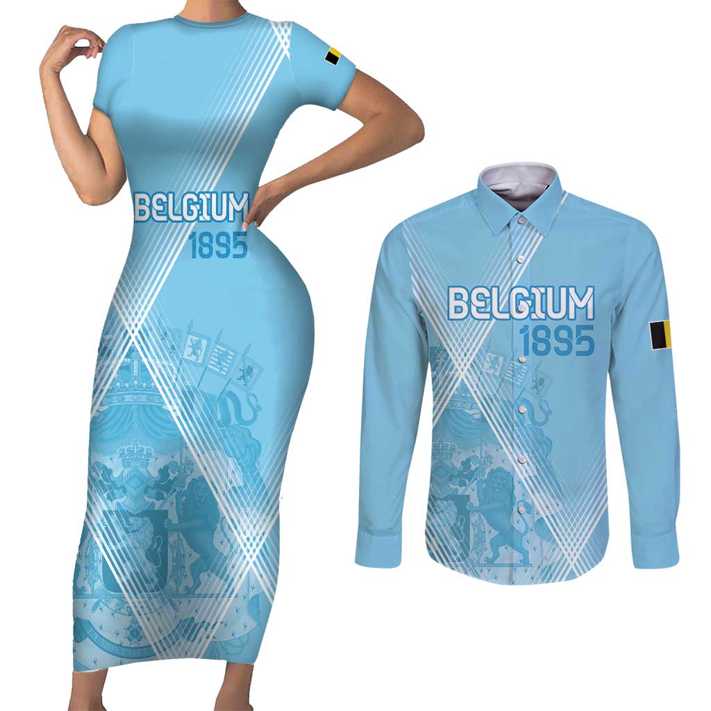 Custom Belgium 1895 Football Couples Matching Short Sleeve Bodycon Dress and Long Sleeve Button Shirt De Rode Duivels Come Together LT9 - Wonder Print Shop