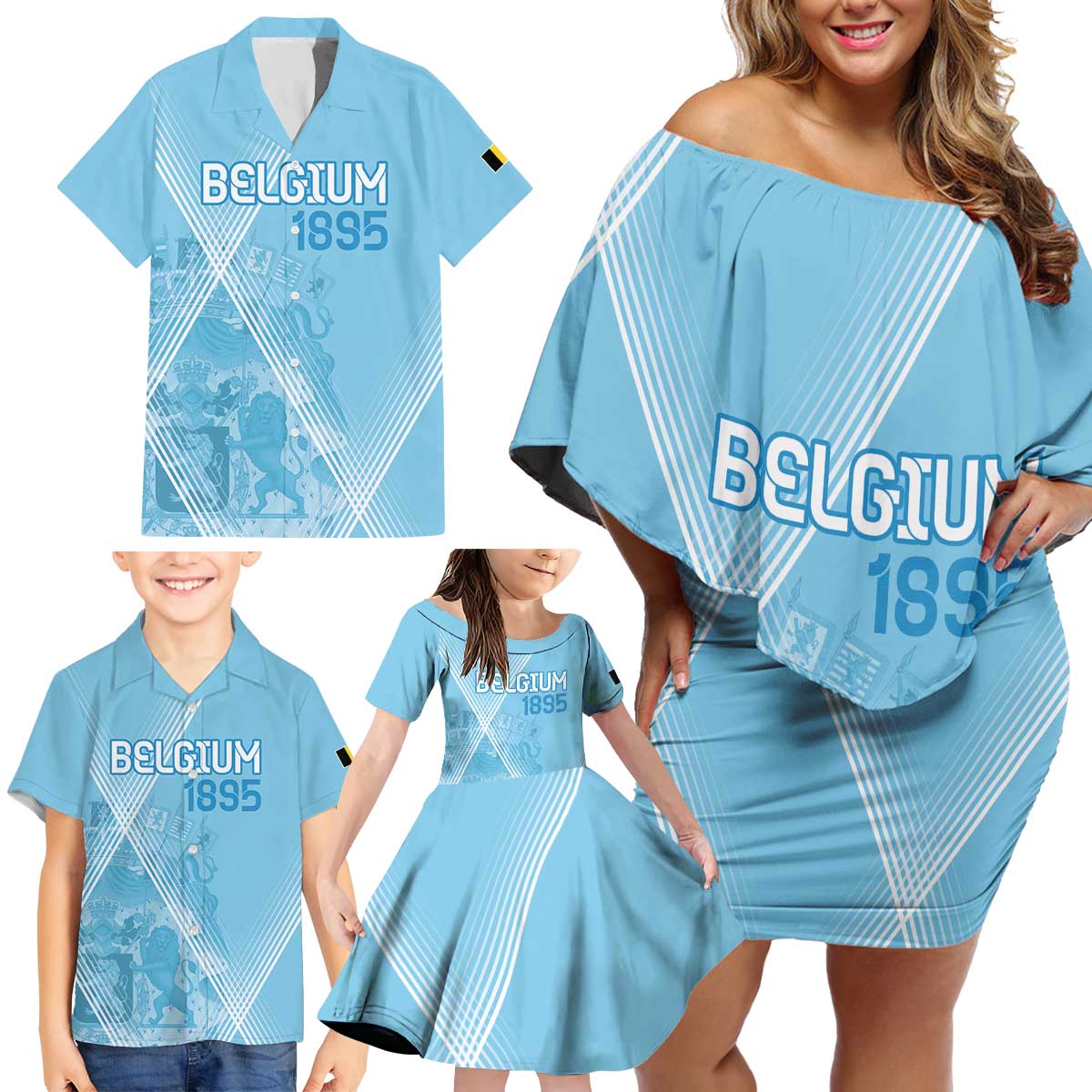 Custom Belgium 1895 Football Family Matching Off Shoulder Short Dress and Hawaiian Shirt De Rode Duivels Come Together LT9 - Wonder Print Shop