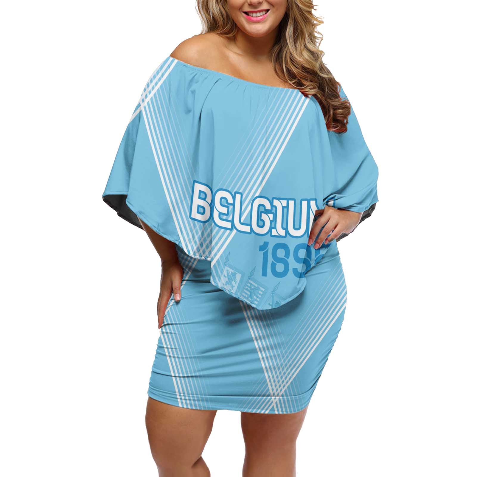 Custom Belgium 1895 Football Off Shoulder Short Dress De Rode Duivels Come Together - Wonder Print Shop