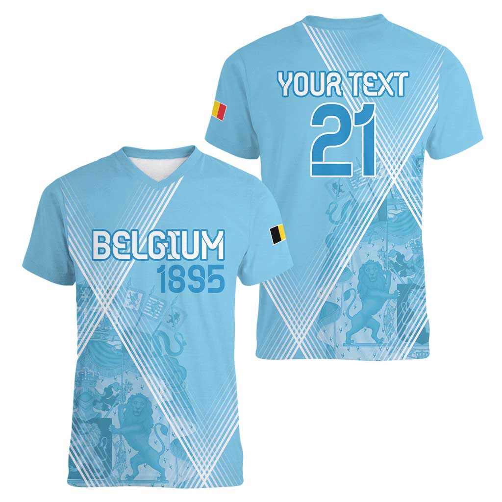 Custom Belgium 1895 Football Women V-Neck T-Shirt De Rode Duivels Come Together - Wonder Print Shop