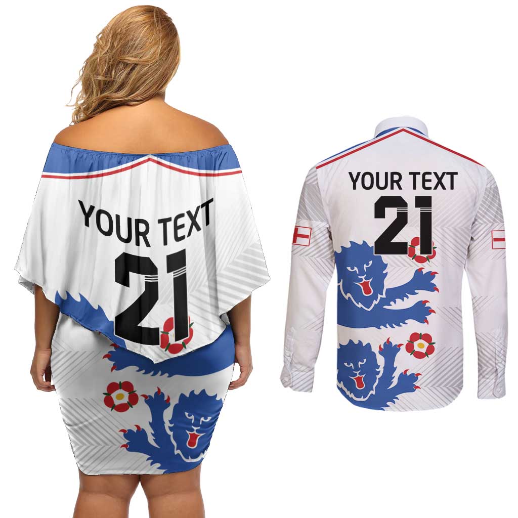 Custom England Football Couples Matching Off Shoulder Short Dress and Long Sleeve Button Shirt Simple Triple Lions LT9 - Wonder Print Shop
