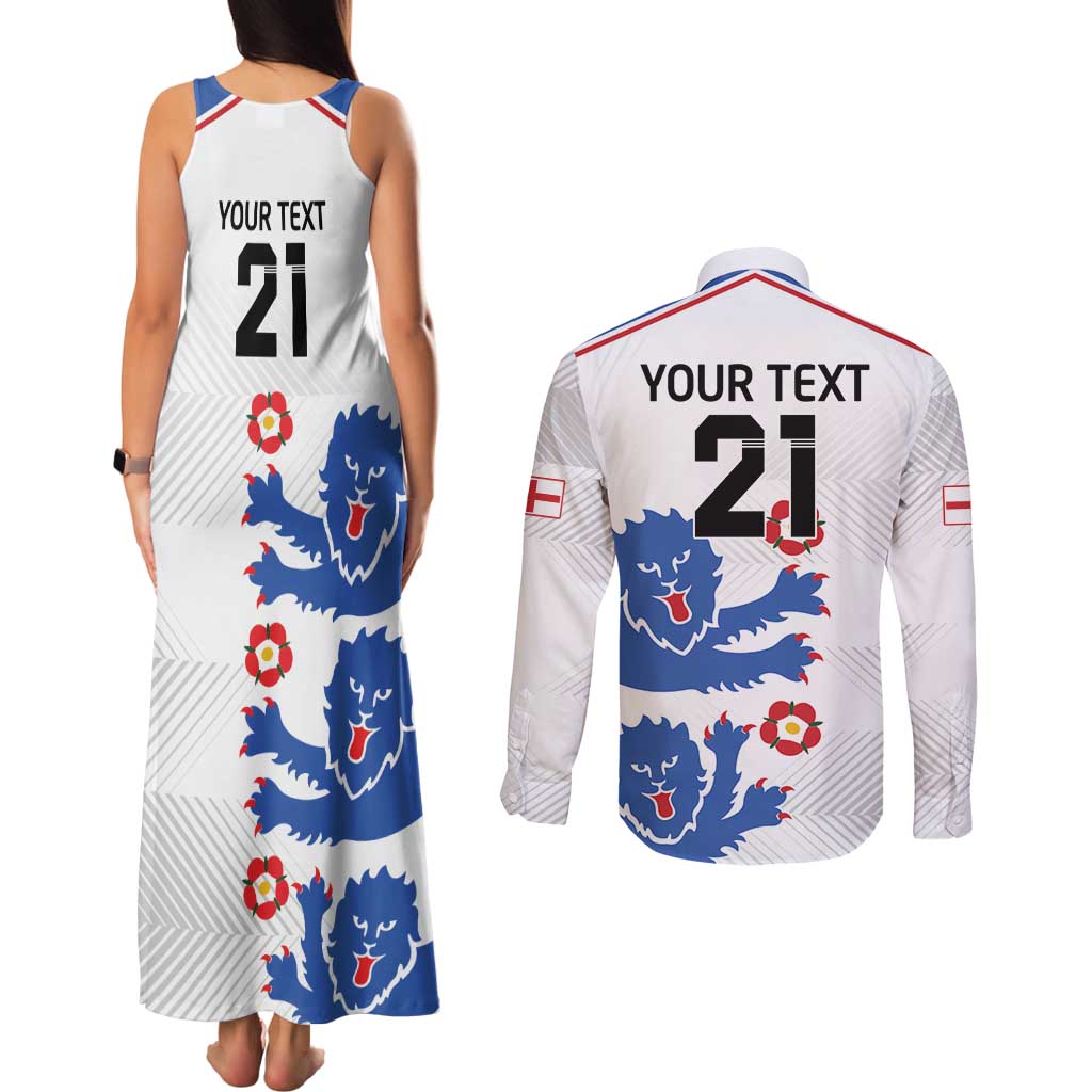 Custom England Football Couples Matching Tank Maxi Dress and Long Sleeve Button Shirt Simple Triple Lions LT9 - Wonder Print Shop