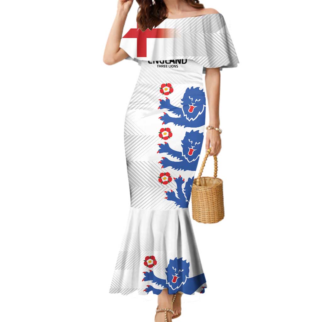 Custom England Football Family Matching Mermaid Dress and Hawaiian Shirt Simple Triple Lions LT9 - Wonder Print Shop