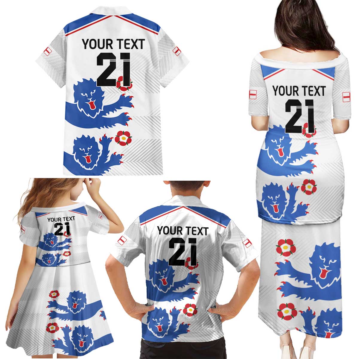 Custom England Football Family Matching Puletasi and Hawaiian Shirt Simple Triple Lions - Wonder Print Shop