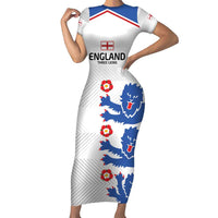 Custom England Football Short Sleeve Bodycon Dress Simple Triple Lions - Wonder Print Shop
