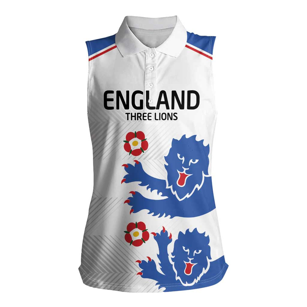 Custom England Football Women Sleeveless Polo Shirt Simple Triple Lions - Wonder Print Shop