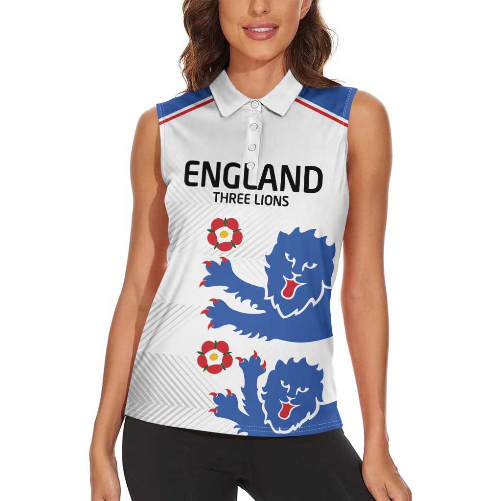 Custom England Football Women Sleeveless Polo Shirt Simple Triple Lions - Wonder Print Shop