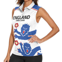 Custom England Football Women Sleeveless Polo Shirt Simple Triple Lions - Wonder Print Shop