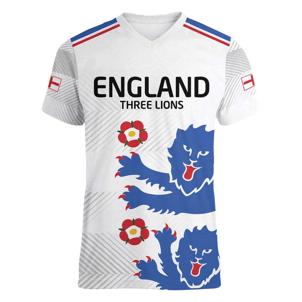 Custom England Football Women V-Neck T-Shirt Simple Triple Lions - Wonder Print Shop