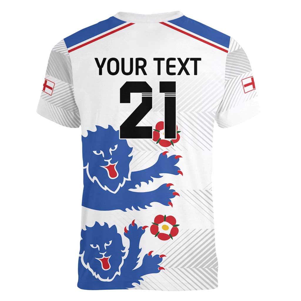 Custom England Football Women V-Neck T-Shirt Simple Triple Lions - Wonder Print Shop