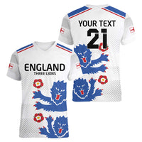 Custom England Football Women V-Neck T-Shirt Simple Triple Lions - Wonder Print Shop