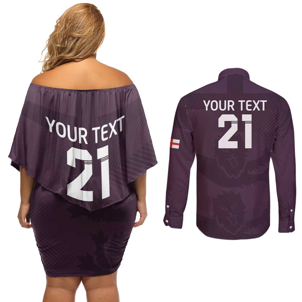 Custom England Football Couples Matching Off Shoulder Short Dress and Long Sleeve Button Shirt Come On Champions LT9 - Wonder Print Shop
