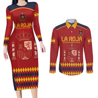 Custom Spain Football Couples Matching Long Sleeve Bodycon Dress and Long Sleeve Button Shirt Come on La Roja LT9 - Wonder Print Shop