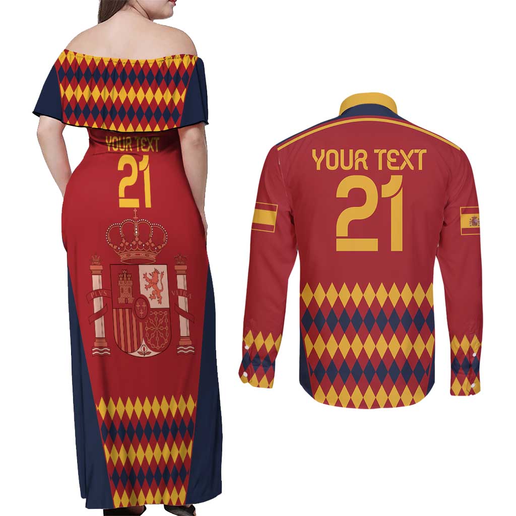 Custom Spain Football Couples Matching Off Shoulder Maxi Dress and Long Sleeve Button Shirt Come on La Roja LT9 - Wonder Print Shop