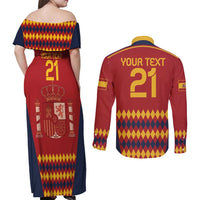 Custom Spain Football Couples Matching Off Shoulder Maxi Dress and Long Sleeve Button Shirt Come on La Roja LT9 - Wonder Print Shop