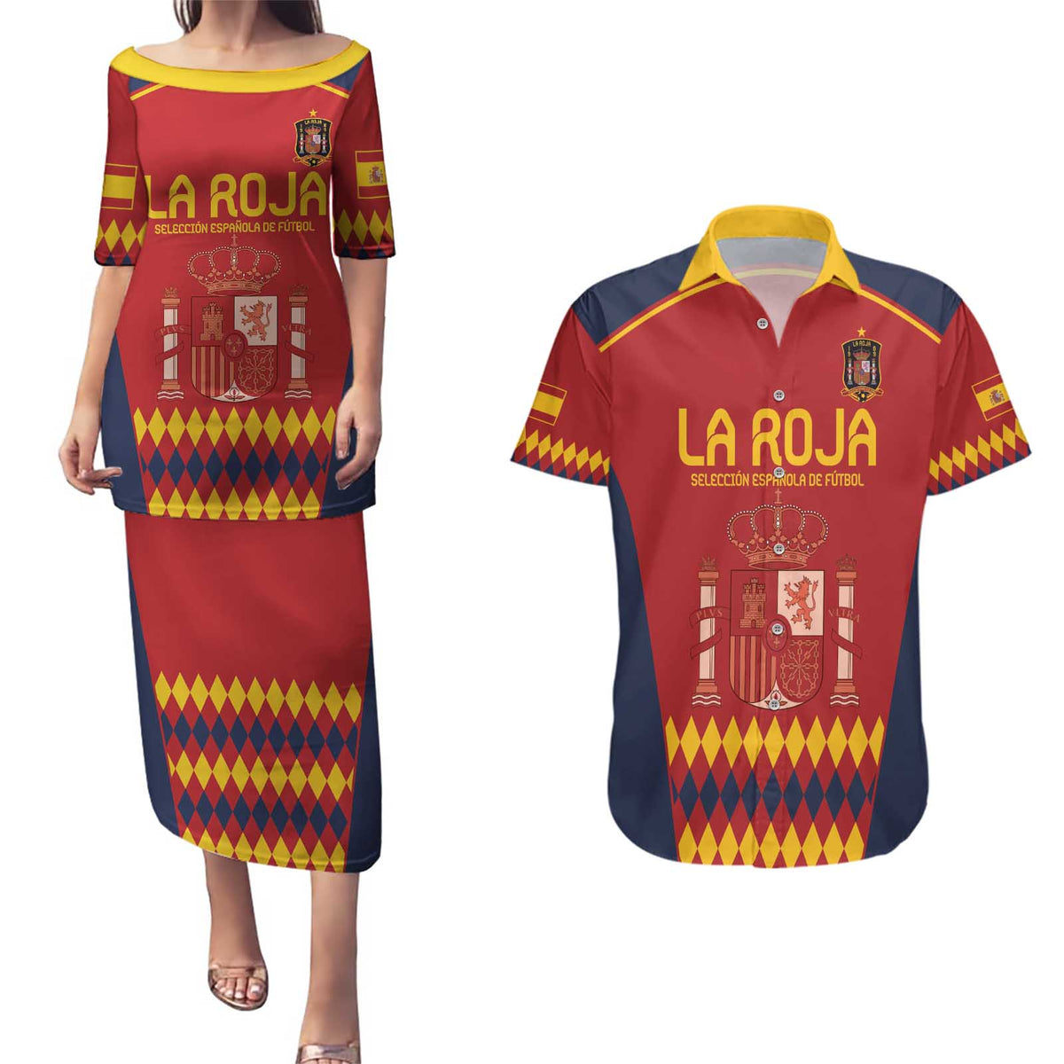 Custom Spain Football Couples Matching Puletasi and Hawaiian Shirt Come on La Roja LT9 - Wonder Print Shop