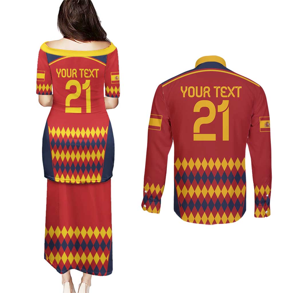 Custom Spain Football Couples Matching Puletasi and Long Sleeve Button Shirt Come on La Roja LT9 - Wonder Print Shop