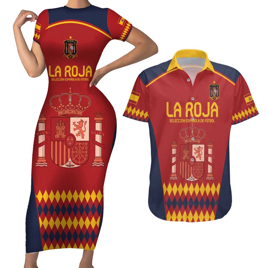Custom Spain Football Couples Matching Short Sleeve Bodycon Dress and Hawaiian Shirt Come on La Roja LT9 - Wonder Print Shop