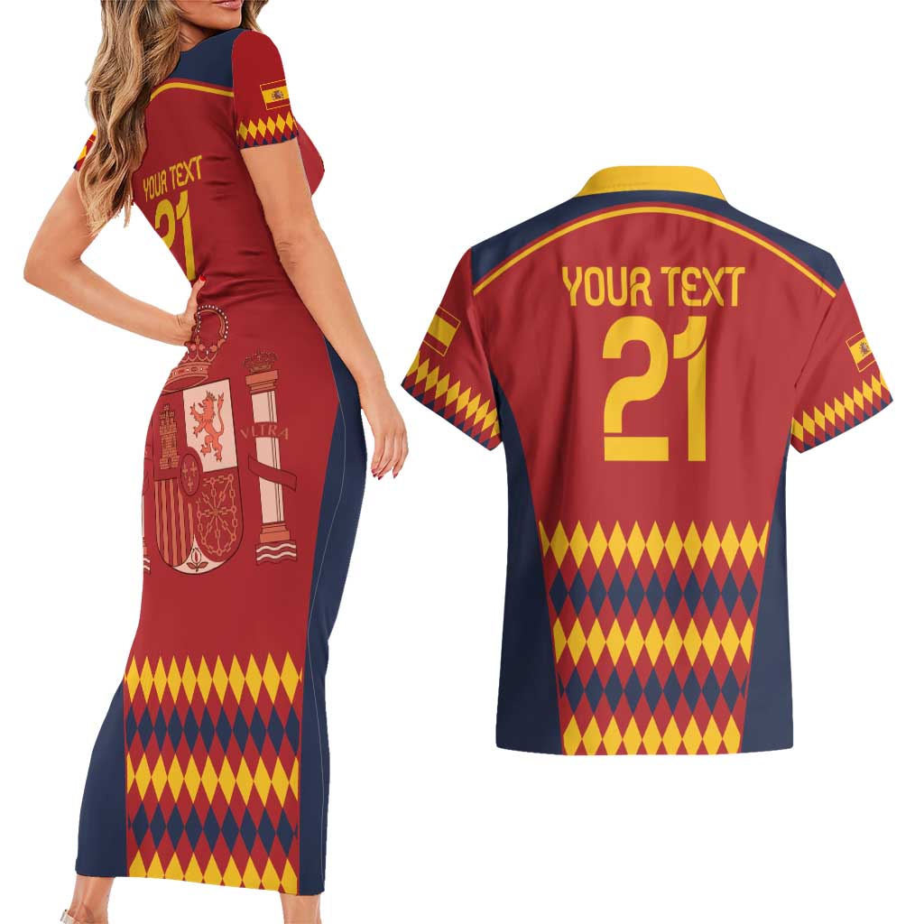 Custom Spain Football Couples Matching Short Sleeve Bodycon Dress and Hawaiian Shirt Come on La Roja LT9 - Wonder Print Shop