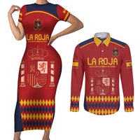 Custom Spain Football Couples Matching Short Sleeve Bodycon Dress and Long Sleeve Button Shirt Come on La Roja LT9 - Wonder Print Shop