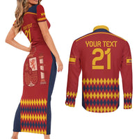Custom Spain Football Couples Matching Short Sleeve Bodycon Dress and Long Sleeve Button Shirt Come on La Roja LT9 - Wonder Print Shop