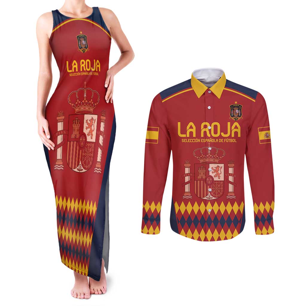 Custom Spain Football Couples Matching Tank Maxi Dress and Long Sleeve Button Shirt Come on La Roja LT9 - Wonder Print Shop