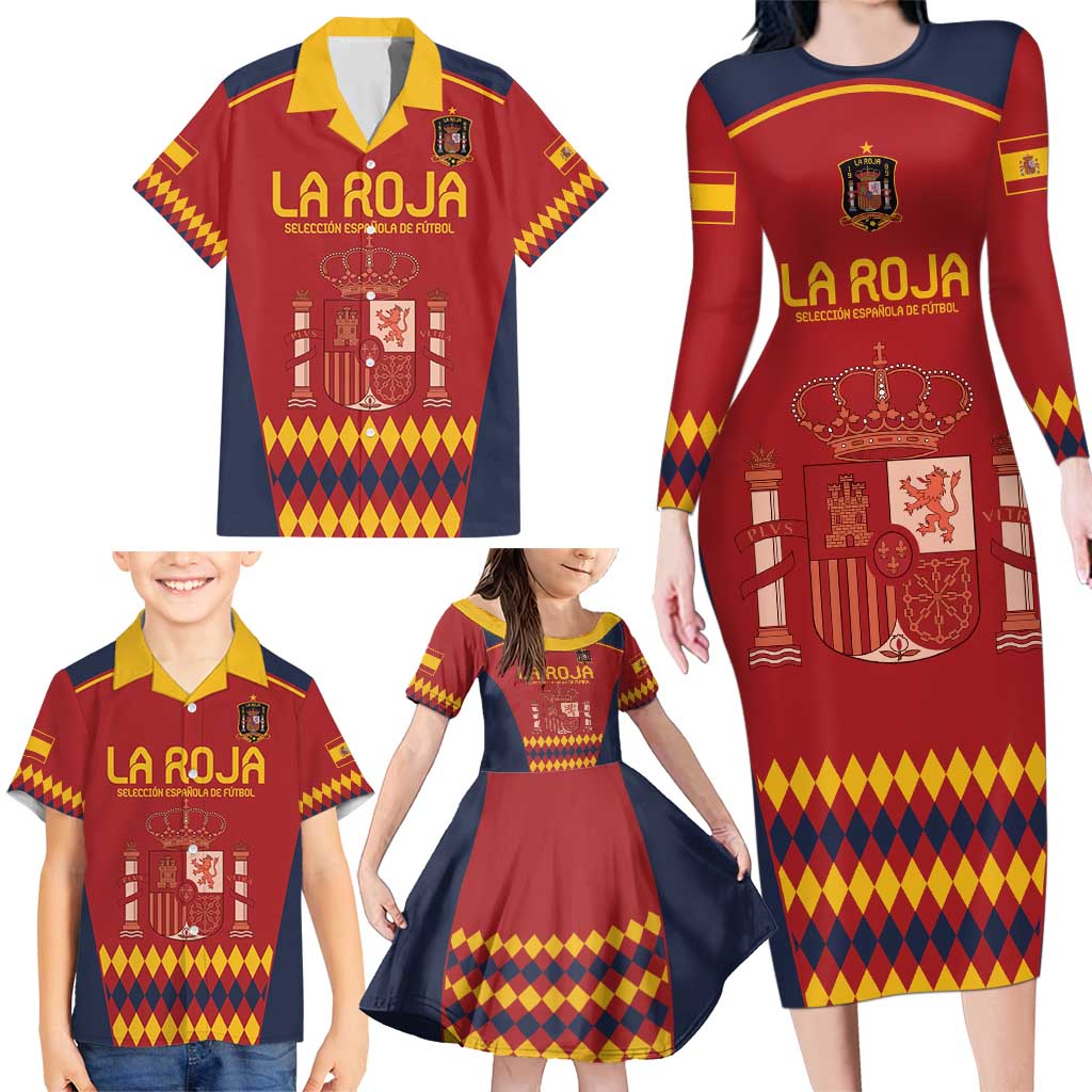 Custom Spain Football Family Matching Long Sleeve Bodycon Dress and Hawaiian Shirt Come on La Roja LT9 - Wonder Print Shop