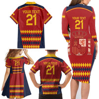Custom Spain Football Family Matching Long Sleeve Bodycon Dress and Hawaiian Shirt Come on La Roja LT9 - Wonder Print Shop
