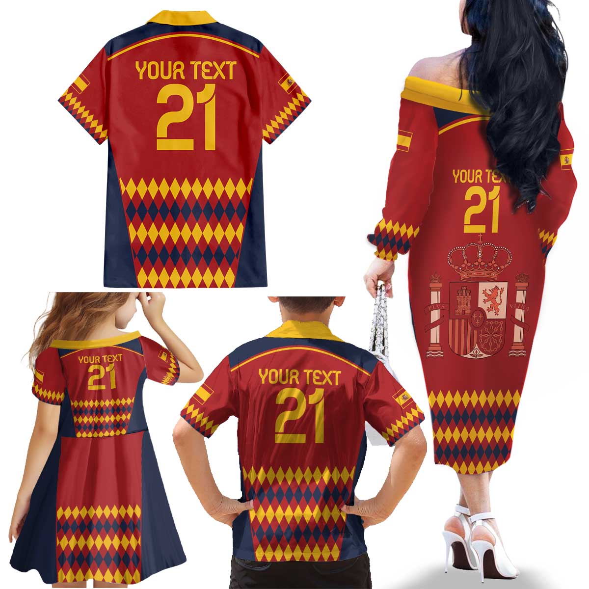 Custom Spain Football Family Matching Off The Shoulder Long Sleeve Dress and Hawaiian Shirt Come on La Roja - Wonder Print Shop