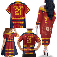 Custom Spain Football Family Matching Off The Shoulder Long Sleeve Dress and Hawaiian Shirt Come on La Roja - Wonder Print Shop