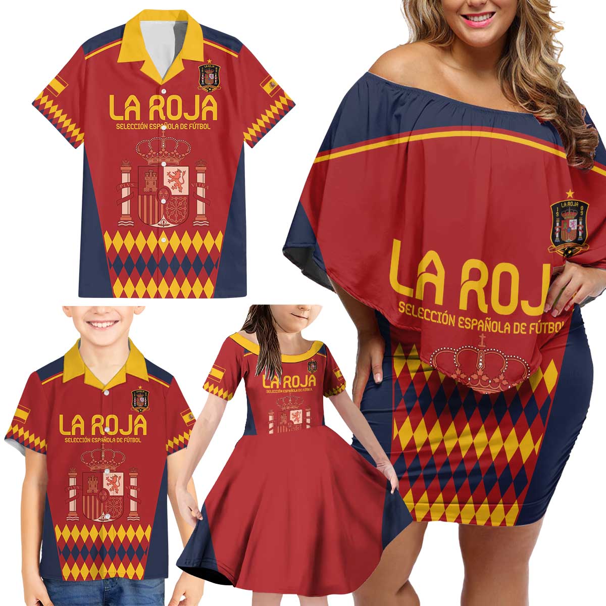 Custom Spain Football Family Matching Off Shoulder Short Dress and Hawaiian Shirt Come on La Roja LT9 - Wonder Print Shop