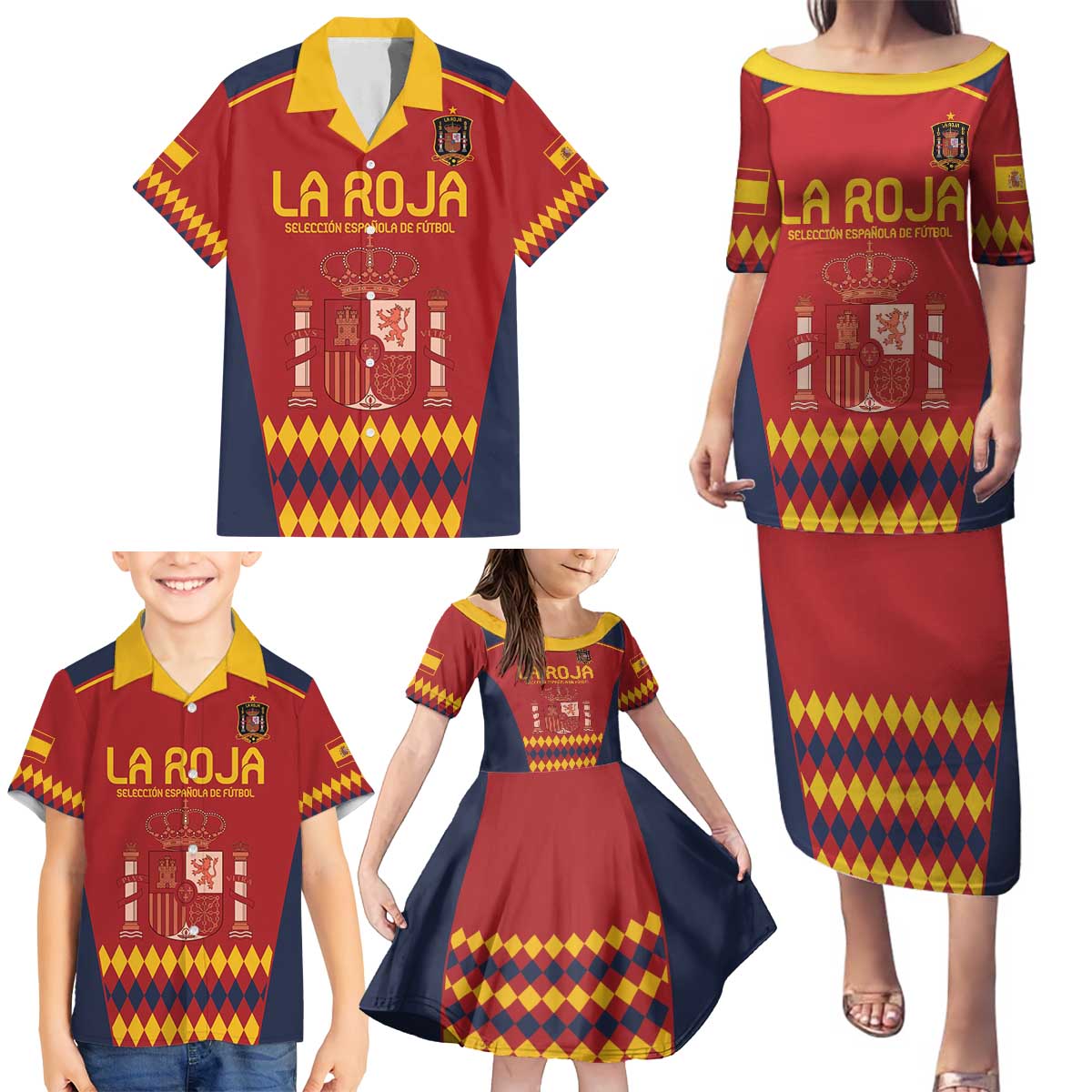 Custom Spain Football Family Matching Puletasi and Hawaiian Shirt Come on La Roja - Wonder Print Shop
