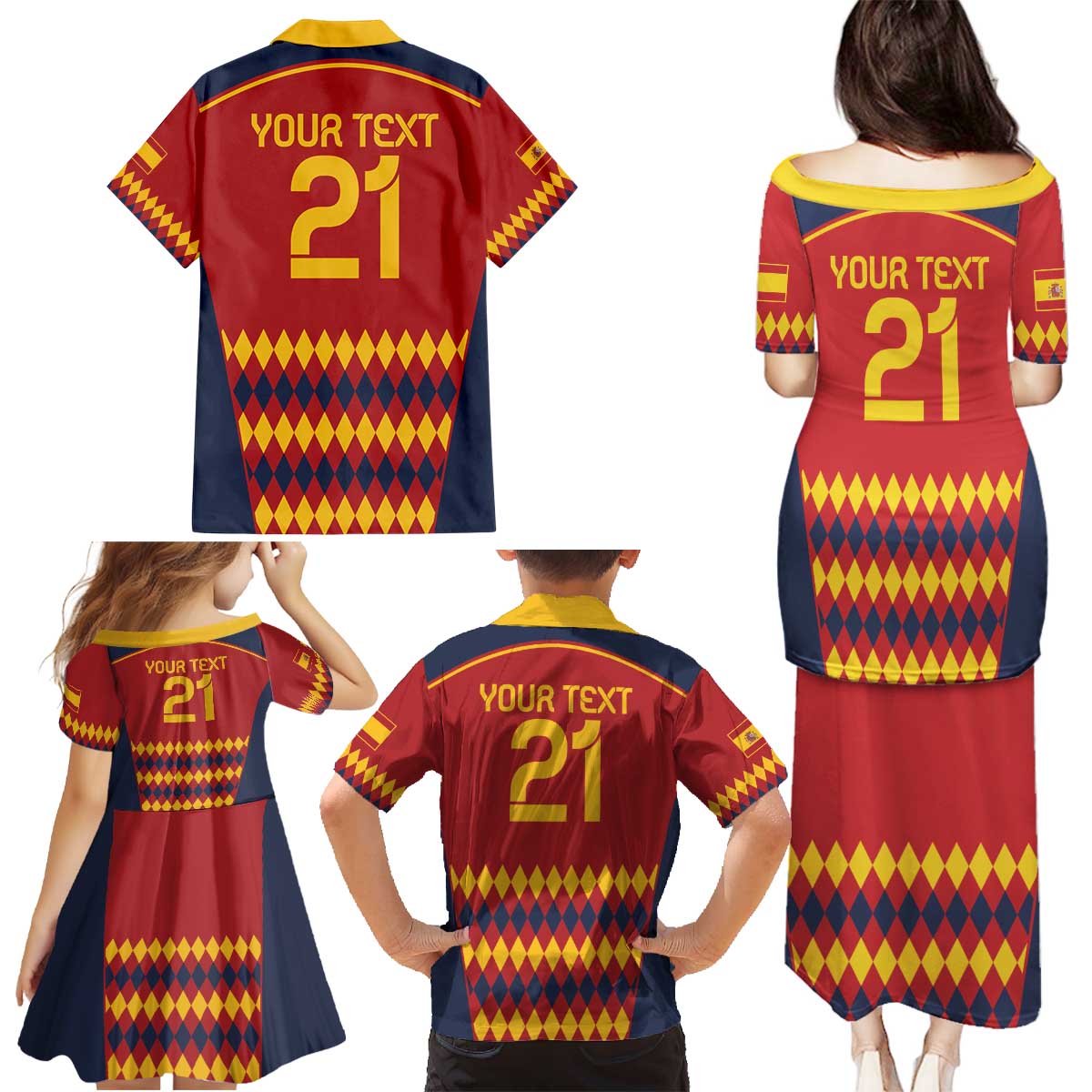 Custom Spain Football Family Matching Puletasi and Hawaiian Shirt Come on La Roja - Wonder Print Shop