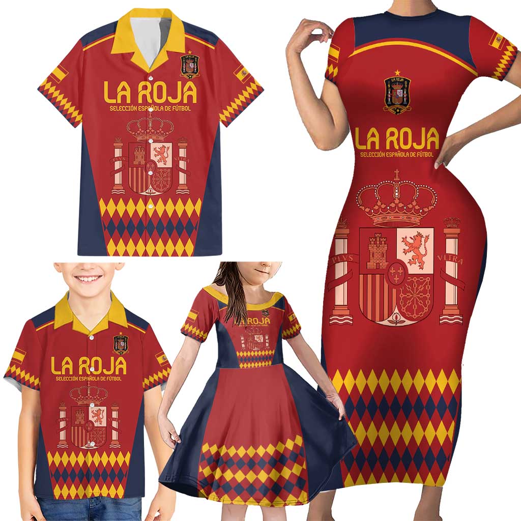 Custom Spain Football Family Matching Short Sleeve Bodycon Dress and Hawaiian Shirt Come on La Roja - Wonder Print Shop