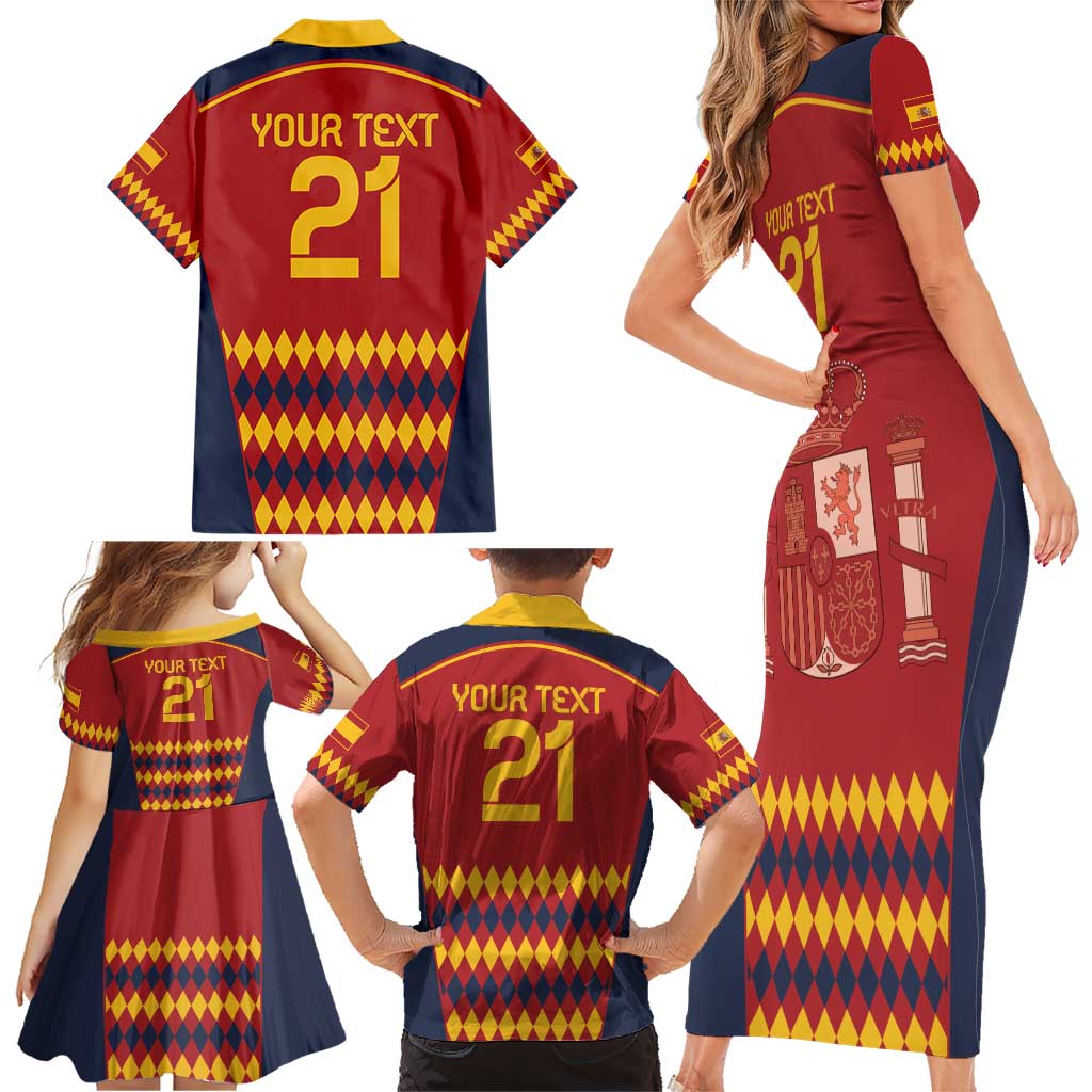 Custom Spain Football Family Matching Short Sleeve Bodycon Dress and Hawaiian Shirt Come on La Roja - Wonder Print Shop