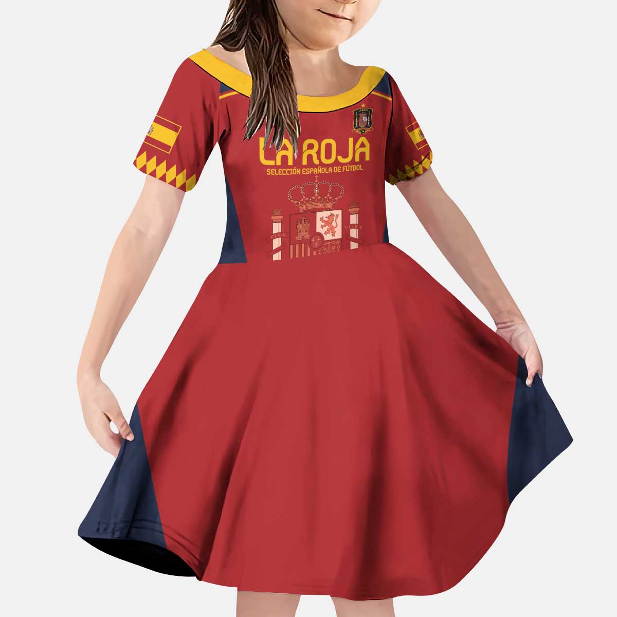 Custom Spain Football Kid Short Sleeve Dress Come on La Roja - Wonder Print Shop