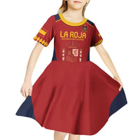 Custom Spain Football Kid Short Sleeve Dress Come on La Roja - Wonder Print Shop