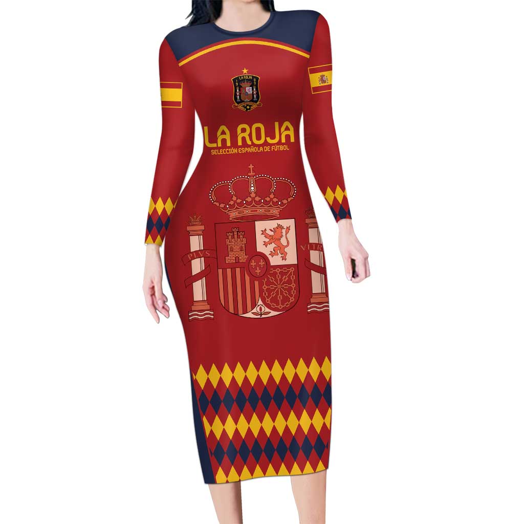 Custom Spain Football Long Sleeve Bodycon Dress Come on La Roja - Wonder Print Shop
