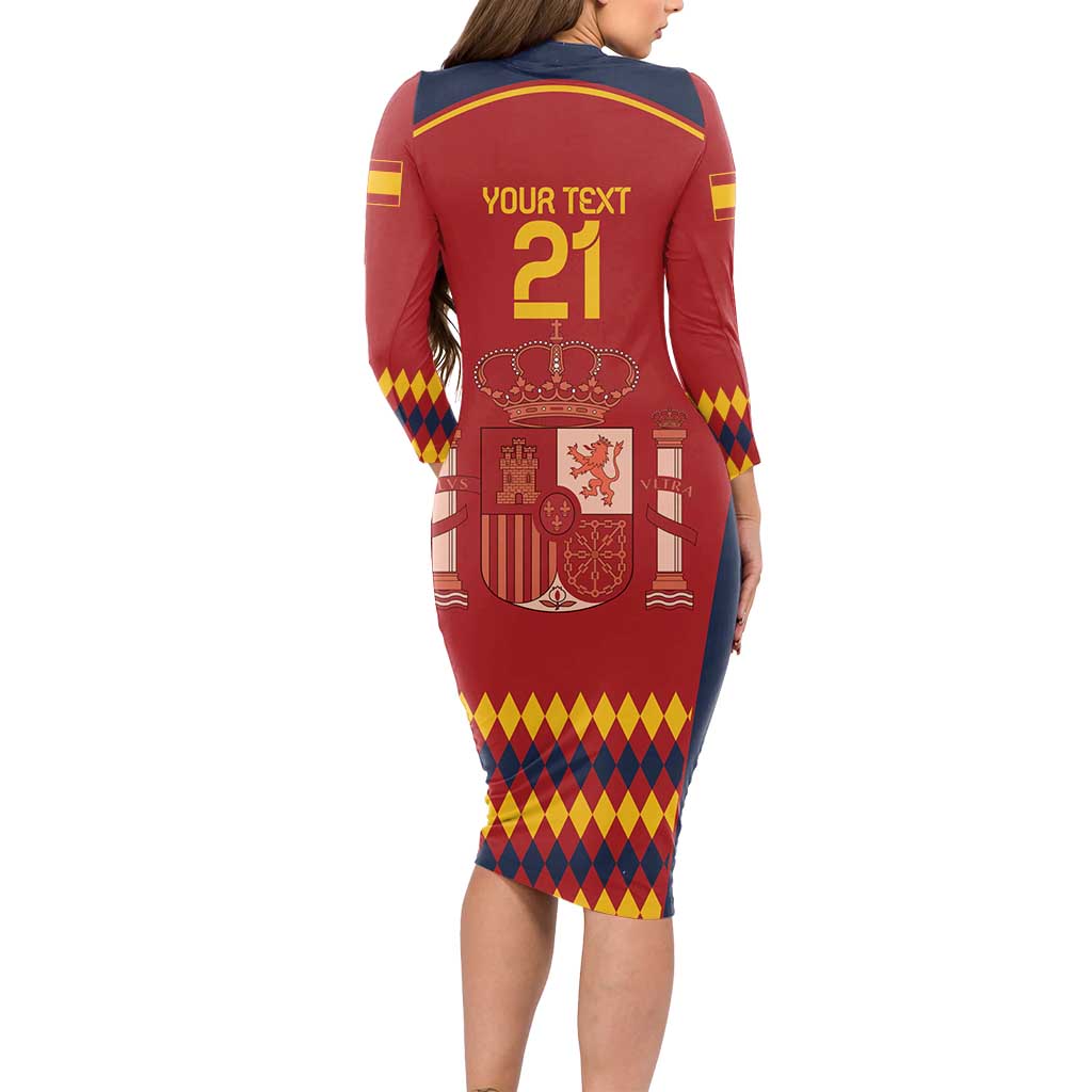 Custom Spain Football Long Sleeve Bodycon Dress Come on La Roja - Wonder Print Shop
