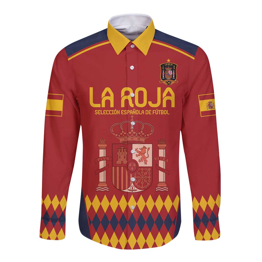 Custom Spain Football Long Sleeve Button Shirt Come on La Roja - Wonder Print Shop