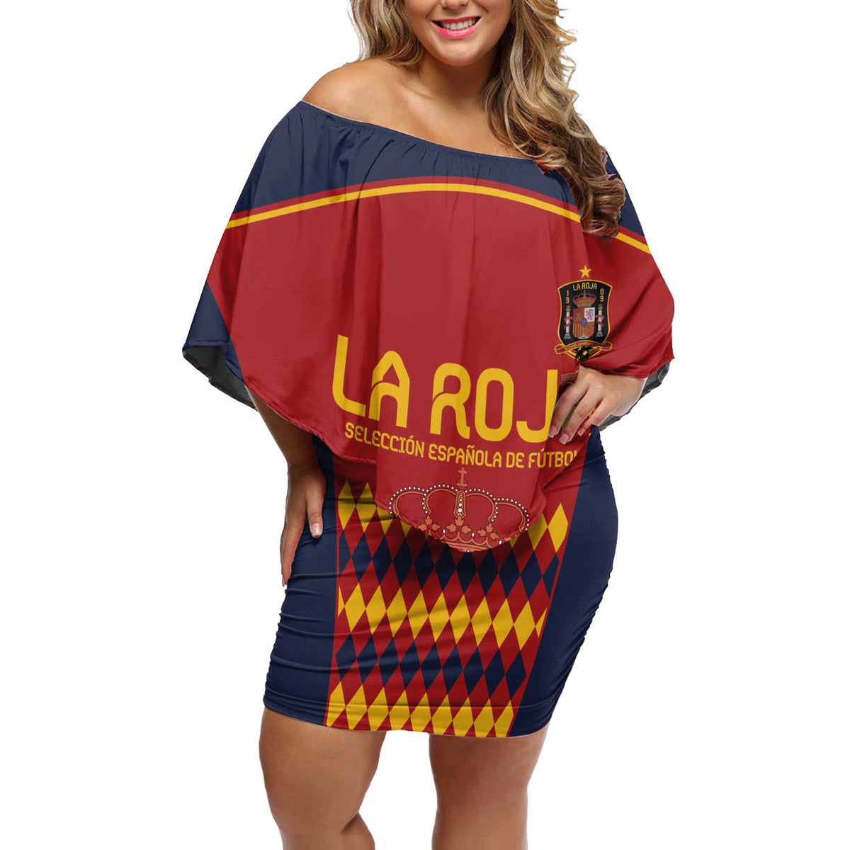 Custom Spain Football Off Shoulder Short Dress Come on La Roja - Wonder Print Shop