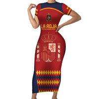 Custom Spain Football Short Sleeve Bodycon Dress Come on La Roja - Wonder Print Shop