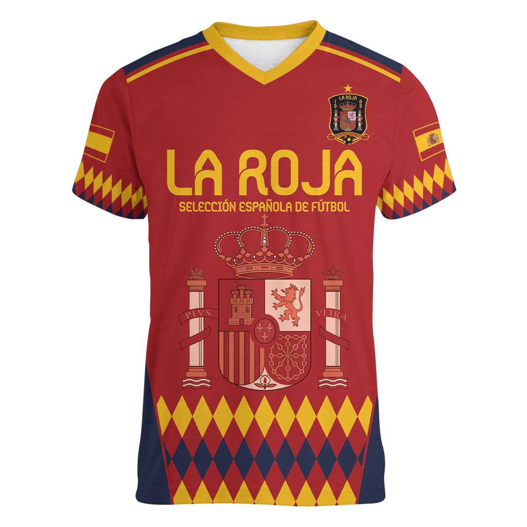 Custom Spain Football Women V-Neck T-Shirt Come on La Roja - Wonder Print Shop
