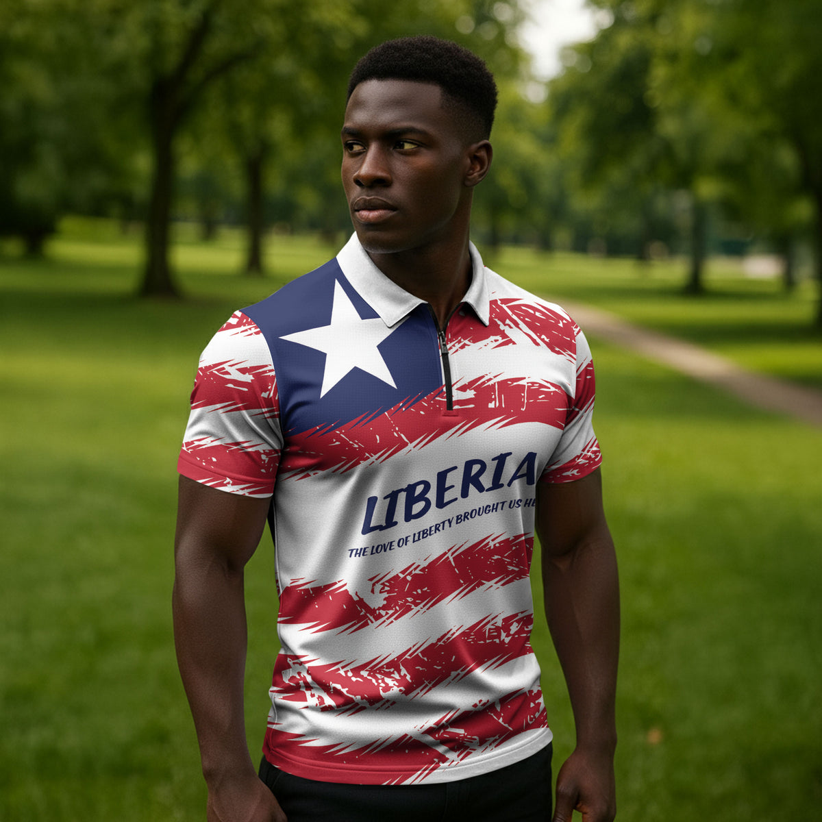 Personalized Liberia Lone Star Flag Zipper Polo Shirt