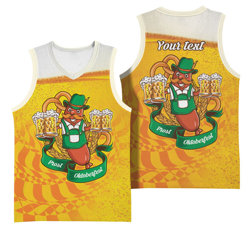 Oktoberfest Bratwurst Hotdog Personalized Basketball Jersey Bavarian Pattern Foam Beer Style