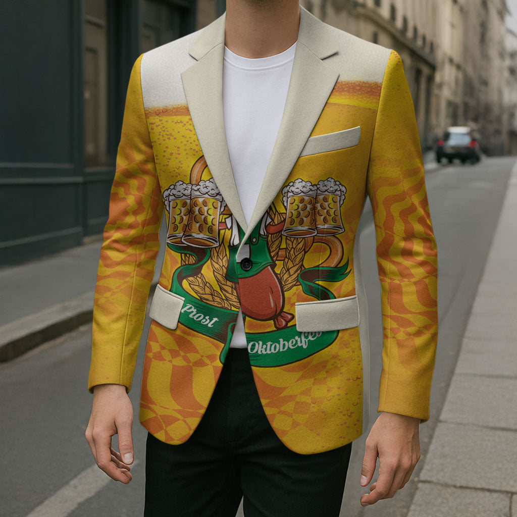 Oktoberfest Bratwurst Hotdog Personalized Blazer Bavarian Pattern Foam Beer Style