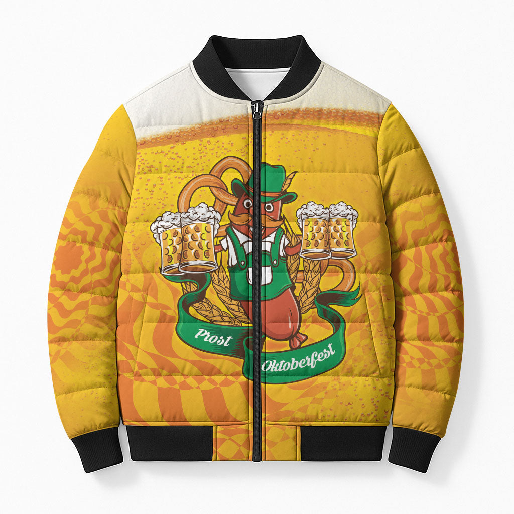 Oktoberfest Bratwurst Hotdog Personalized Bomber Puffer Jacket Bavarian Pattern Foam Beer Style